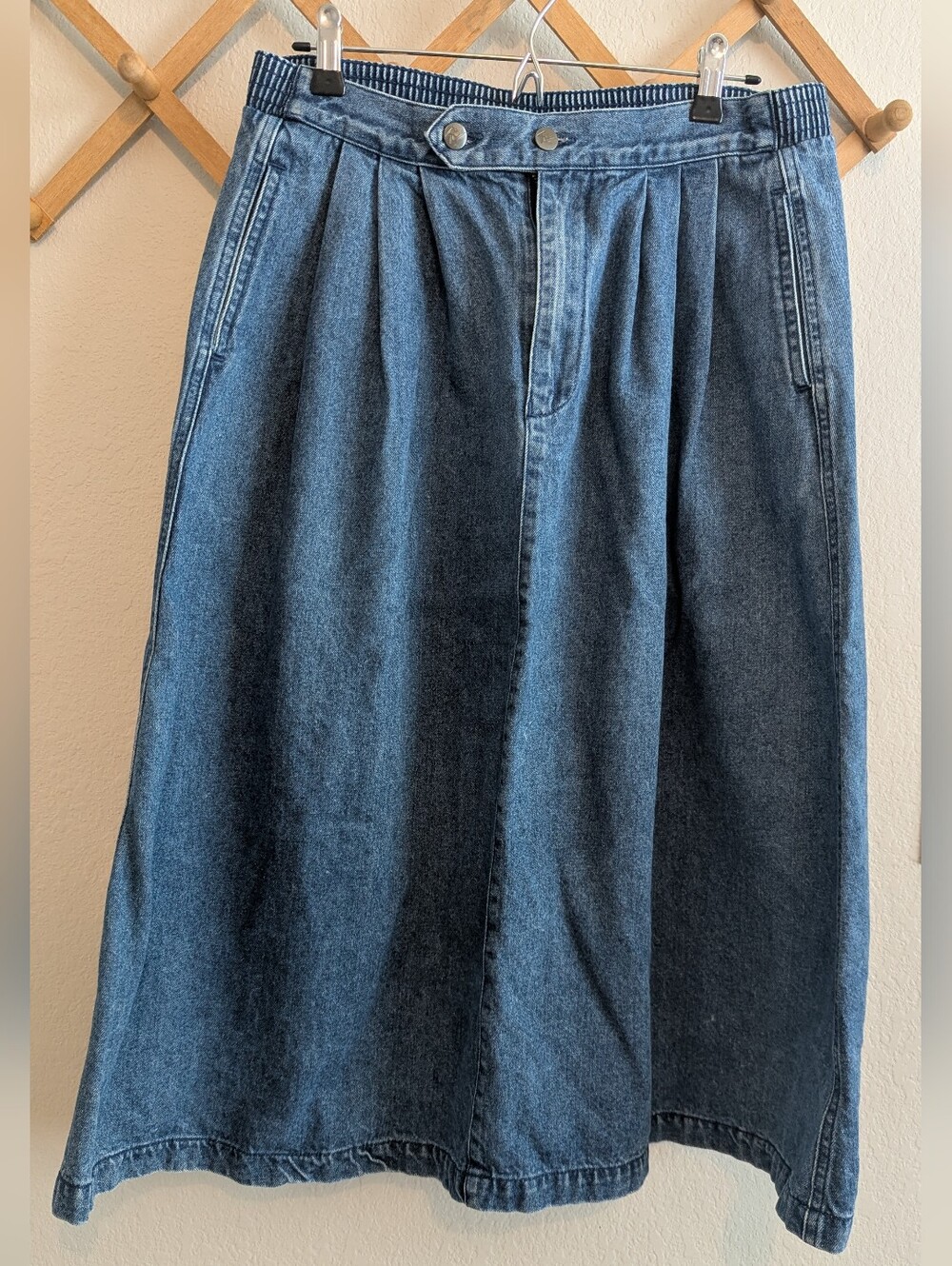 Vtg 90s Gloria Vanderbilt Pleated Denim Midi Skirt Size 10